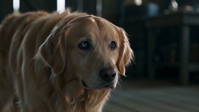 The zombie pet: The golden retriever has a fantasy eye treatment while retaining its animal form.